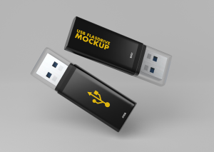 Mockup bộ đôi thẻ nhớ dữ liệu USB màu đen PSD