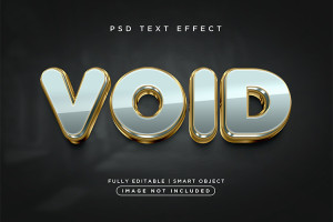 Hiệu ứng chữ 3D PSD màu xám viền vàng gold